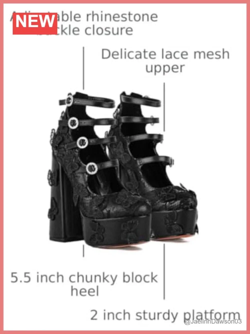 Women's Platform Chunky Heels Lace Butterfly Square Toe Mary-Jane Pumps